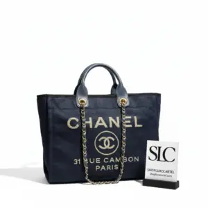 Large Deauville Style Canvas Shopping Tote Bag A66941 Blue Gold