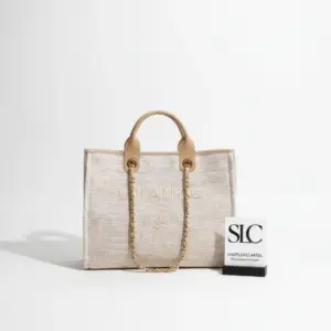 Large Deauville Style Canvas Shopping Tote Bag Cream Beige A66941