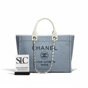 Large Deauville Style Canvas Shopping Tote Bag Light Blue A66941
