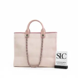 Large Deauville Style Canvas Shopping Tote Bag Pink A66941