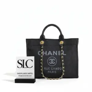 Large Deauville Style Canvas Tote Shopping Bag Black Grey A66941