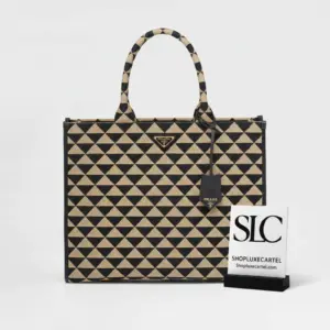 Large Geometric Pattern Embroidered Fabric Tote Bag 1BA356