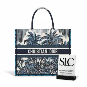 Large Tote Bag with Blue Palms Leaf Embroidery M1286