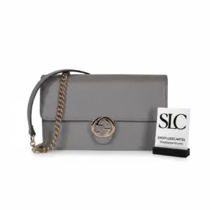 Leather Crossbody Bag with Interlocking Motif Chain Strap 510314