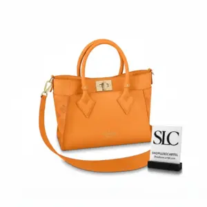Leather Top Handle Tote Bag with Monogram Sides Orange M57730
