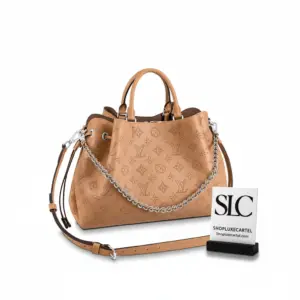 Mahina Perforated Calf Leather Bella Bucket Bag Brown M59655