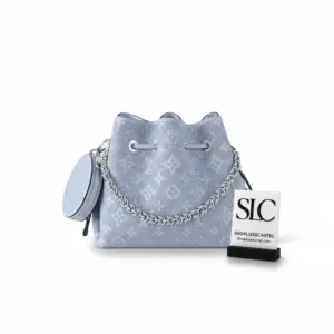 Mahina Perforated Leather Bella Drawstring Tote Bleu Horizon M21582