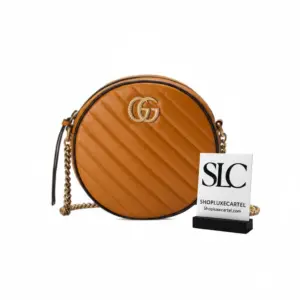 Marmont Matelassé Mini Round Shoulder Bag in Cognac 550154