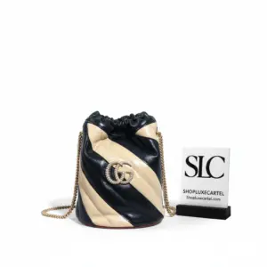 Matelassé Chevron Drawstring Mini Bucket Bag Beige Black 575163