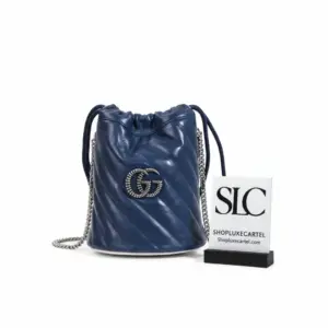 Matelassé Chevron Leather Mini Bucket Bag in Blue 575163