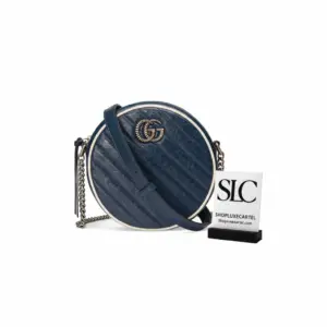Matelassé Chevron Mini Round Shoulder Bag in Blue 550154