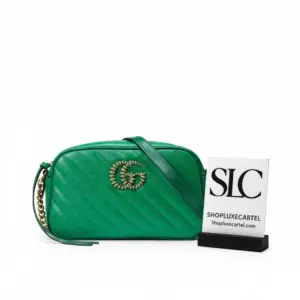 Matelassé Chevron Small Marmont Shoulder Bag Green Leather 447632