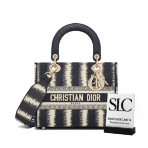 Medium Blue Striped Embroidery Top Handle Tote Bag M0565