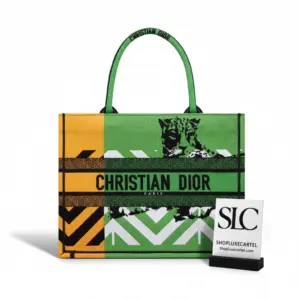 Medium Book Tote with Bright Green D-Jungle Pop Embroidery M1296
