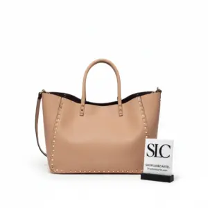 Medium Double Studded Reversible Tote Bag Apricot Burgundy 0067J