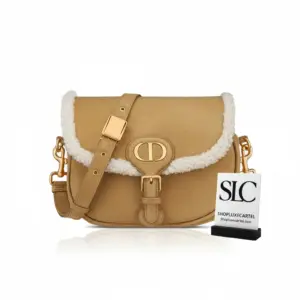 Medium Hobo-Style Flap Shoulder Bag in Camel Shearling M9319