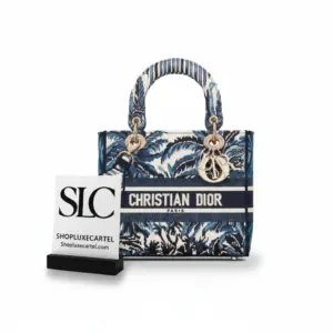 Medium Lady D-Lite Bag with Blue Palms Embroidery M0565