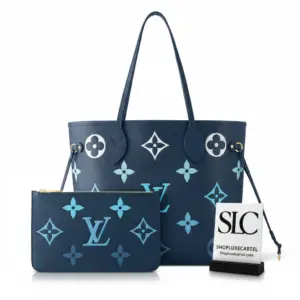 Medium Monogram Embossed Leather Tote Bag in Blue M46514