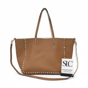 Medium Reversible Double Studded Tote Bag in Brown White 0067J