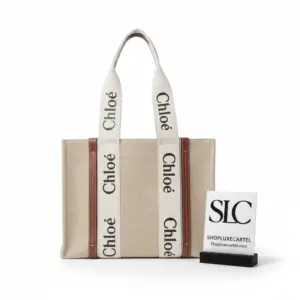 Medium Woody Canvas Shopper Tote with Leather Trim N7565