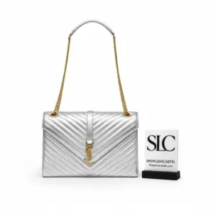 Metallic Silver Quilted Large Envelope Chain Shoulder Bag 396910