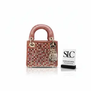 Micro Top Handle Bag in Pink Metallic Crystal Embellished Canvas S0856