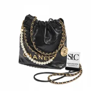 Mini 22 Handbag in Shiny Crumpled Calfskin with Pearls AS4416
