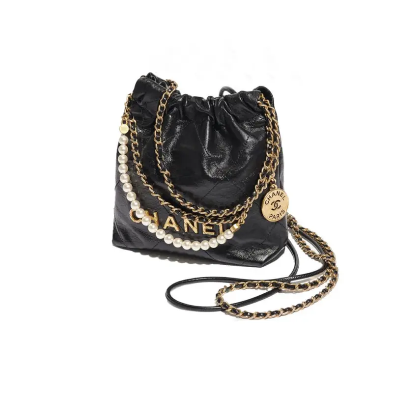 Mini-22-Shoulder-Bag-with-Pearl-Chain-in-Crumpled-Calfskin-AS3980-Black-Mini-22-Shoulder-Bag-with-Pearl-Chain-in-Crumpled-Calfskin-AS3980-Black-1.webp
