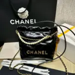 Mini-22-Shoulder-Bag-with-Pearl-Chain-in-Crumpled-Calfskin-AS3980-Black-Mini-22-Shoulder-Bag-with-Pearl-Chain-in-Crumpled-Calfskin-AS3980-Black-7.webp