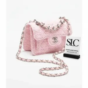 Mini Quilted Flap Shoulder Bag in Pink Tweed AS4051