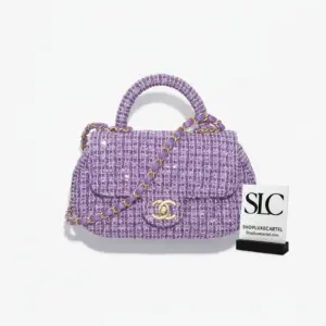 Mini Sequin Flap Bag with Top Handle Purple Tweed AS4573
