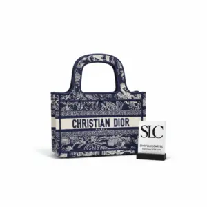 Mini Tote Bag with Blue Reverse Toile de Jouy Embroidery M1271