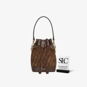 Mon Tresor Monogram Print Brown Leather Mini Bucket Bag 8BS010