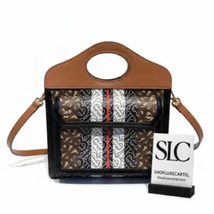 Monogram Stripe Print E-Canvas Small Pocket Tote Bag 80193631