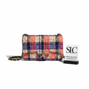 Multicolor Tweed Quilted Classic Flap Shoulder Bag 20cm A01116