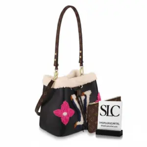 Neonoe MM Drawstring Bucket Bag in Leather and Shearling M56963