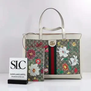 Ophidia GG Flora Print Canvas Medium Shoulder Tote Bag 547947