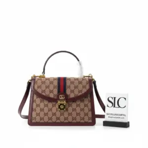 Ophidia Small Burgundy Top Handle Bag with Web Detail 651055