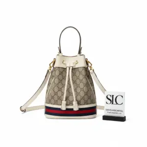 Ophidia Small Monogram Print Bucket Bag in White 550621