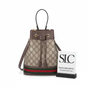 Ophidia Small Monogram Web Stripe Drawstring Bucket Bag 550621