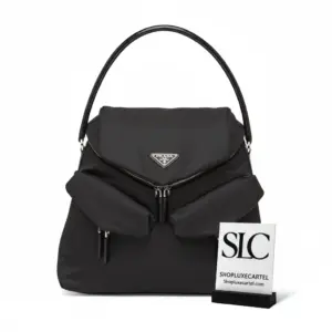 Padded Nylon and Leather Shoulder Hobo Bag 1BC160