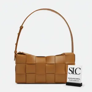 Padded Woven Leather Brick Cassette Crossbody Bag Camel