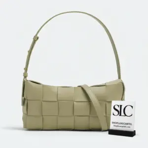 Padded Woven Leather Brick Cassette Crossbody Bag Travertine