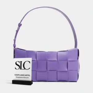 Padded Woven Leather Cassette Crossbody Shoulder Bag in Purple
