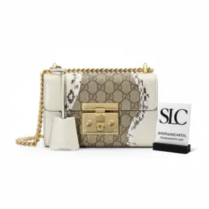 Padlock Small Chain Shoulder Bag in White Snakeskin 432182