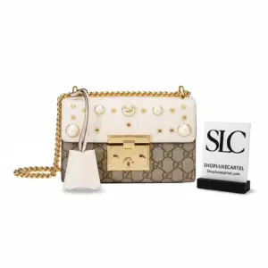 Padlock Style Studded Monogram Print Shoulder Bag 432182
