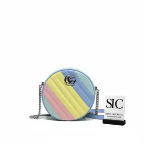 Pastel Rainbow GG Marmont Mini Round Quilted Shoulder Bag 550154