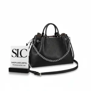 Perforated Calf Leather Bella Drawstring Bucket Bag Black M59200