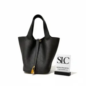 Picotin Lock Bucket Bag in Black Clemence Leather