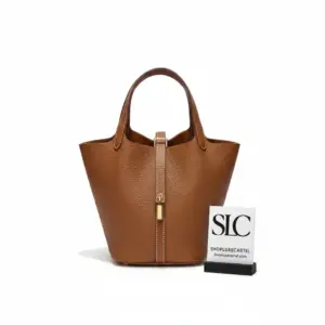 Picotin Lock Bucket Bag in Soft Grained Leather Gold Brown